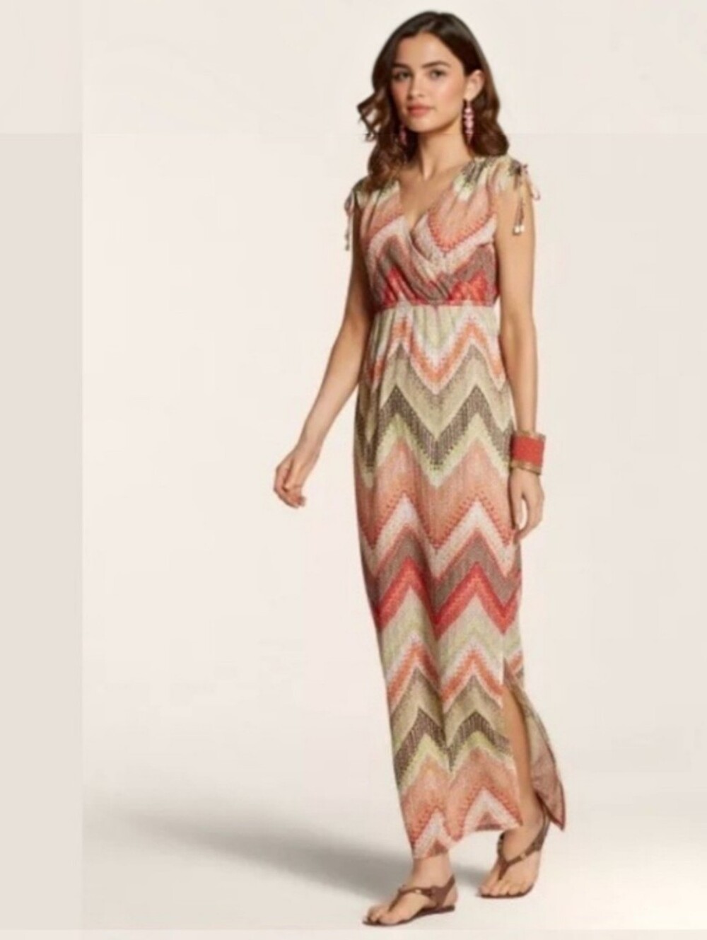Chico's Textured-Chevron Tessa Maxi Summer Sun Dress Knit Colorful Crochet Boho